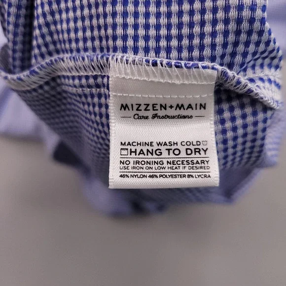 Mizzen + Main Shirt Mens XL Trim Fit Blue Gingham Plaid Spinnaker Collection USA - Picture 5 of 12